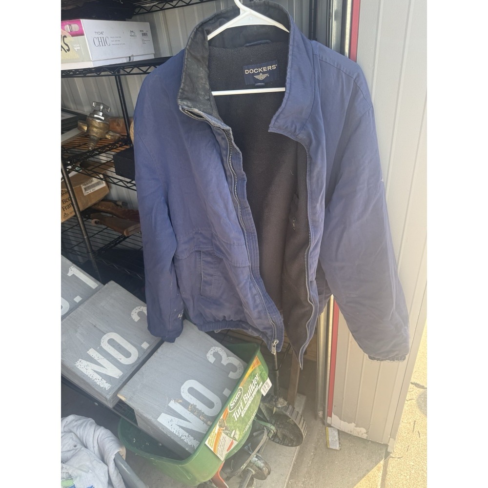 Dockers Fleece Lined Bomber Jacket Men's Large Navy Full Zip Casual Coat USA